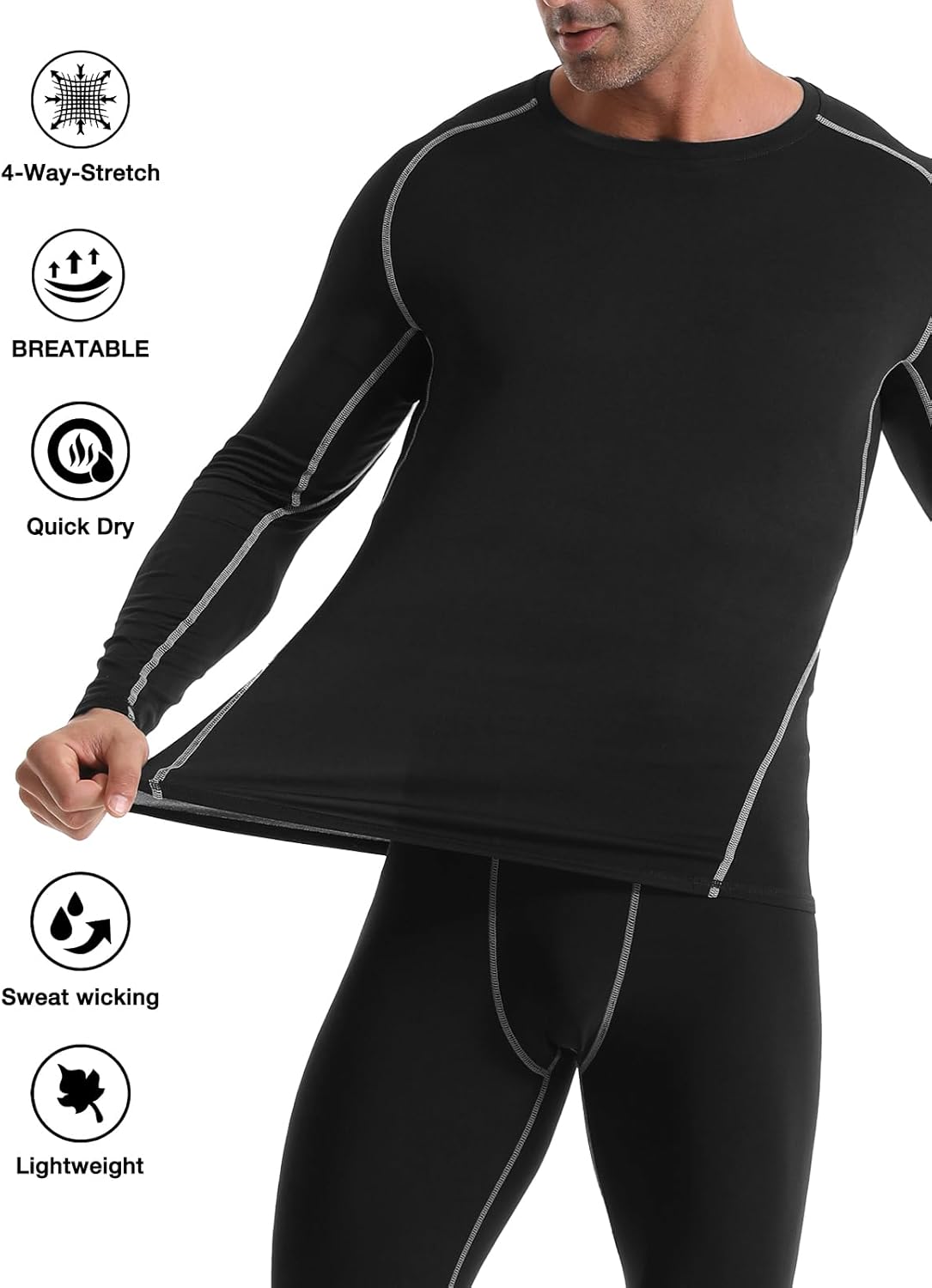 5,6 Pack Compression Shirt Men Long Sleeve Cooling Dry Athletic Workout Base Layer Running Tops - Image 4