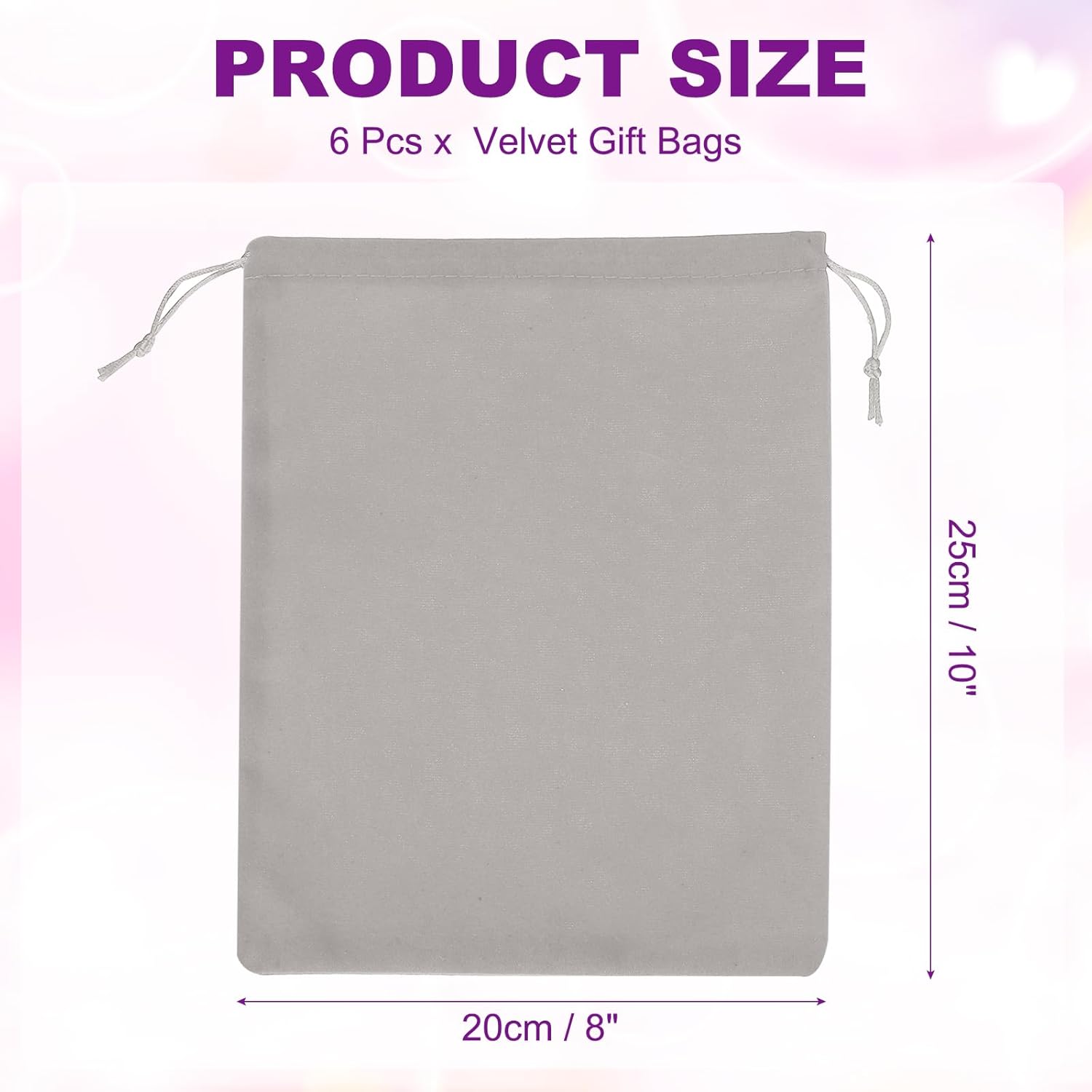 PATIKIL 6 Pcs Velvet Drawstring Bags, 8 x 10 Inch Large Velvet Cloth Jewelry Gift Pouches with Drawstring, Favor Candy Bag Dust Bag for Wedding Birthday Party Christmas, Gray - Image 2