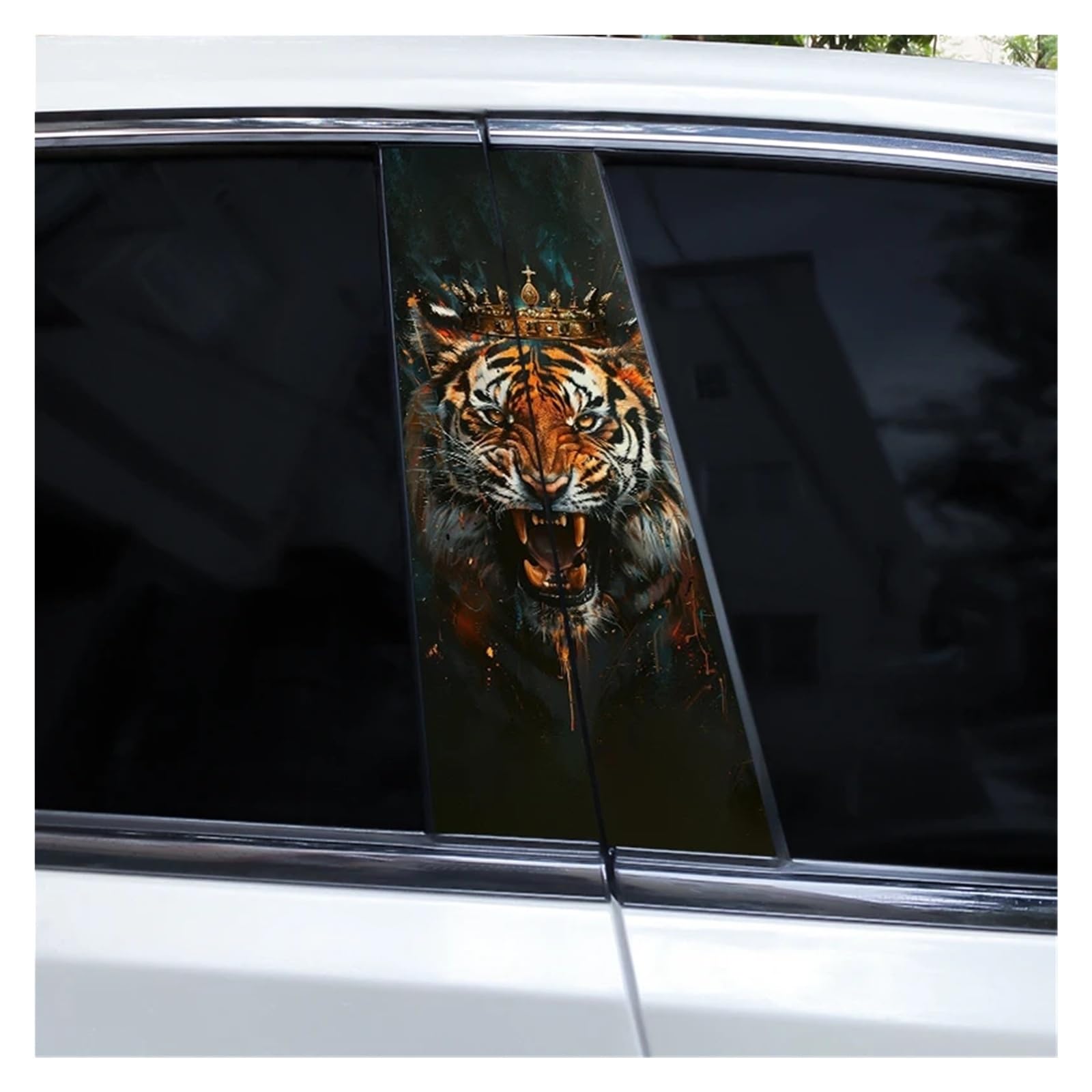 Car Side Decals 2pcs Flaming Tiger Animal Stickers Car Center B-Pillar Anti-Scratch Vinyl DIY Self-Adhesive Decal(Style O)