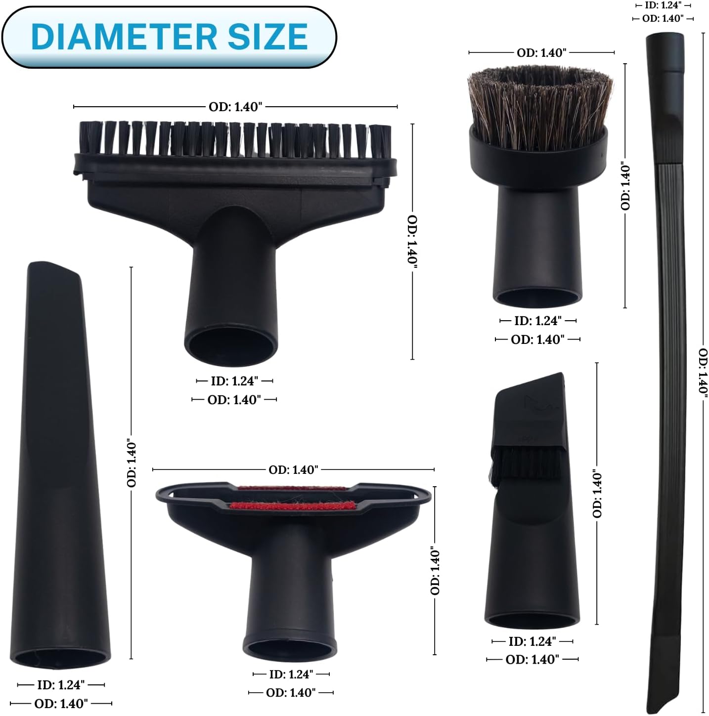Replacement Vacuum Attachments & Brushes Plus Universal Adapter Kit Compatible with Shop Vacs Accessories 2-1/4" 1-7/8" 1-3/8" 1-1/4 Inch Flexible Vacuum Crevice Attachment Tool (12PCS)