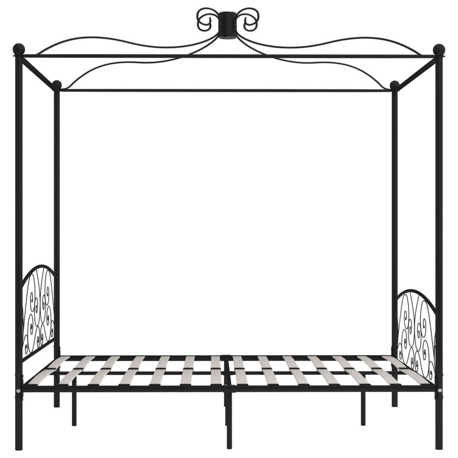BaraSh Cadre de lit à baldaquin Noir Métal 180 x 200 cm,Lit 2 Personnes avec Sommier,Lit À Cadre,Lit Fer Forgé