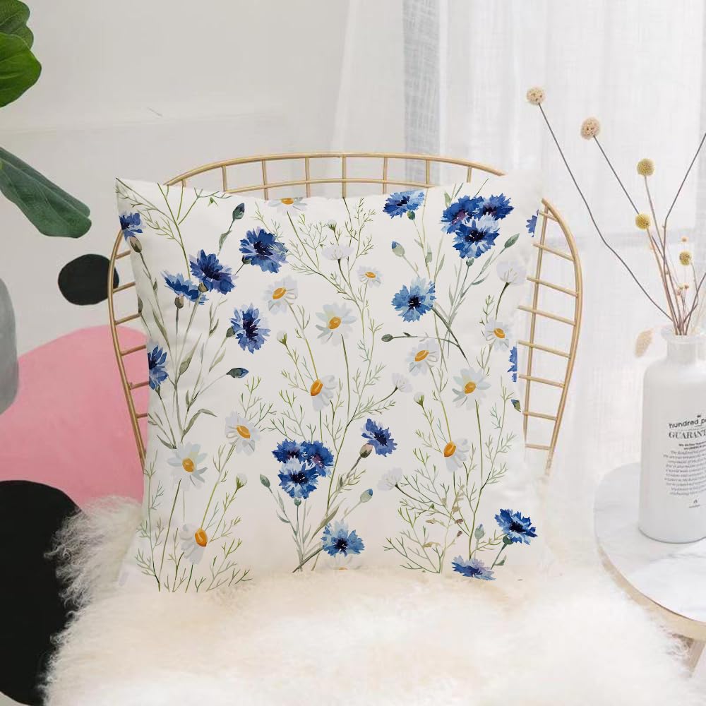 Hyosxw Simple Cornflower Wild Flowers Floral Seamle - A6 Cushion Cover,Throw Pillow Case Home Decorative For Living Room Bedroom Sofa Chair 18X18 Inch,Simple Cornflower Wild Flowers Floral Seamless Pattern On A White Background.,Pillowcase 45X45cm
