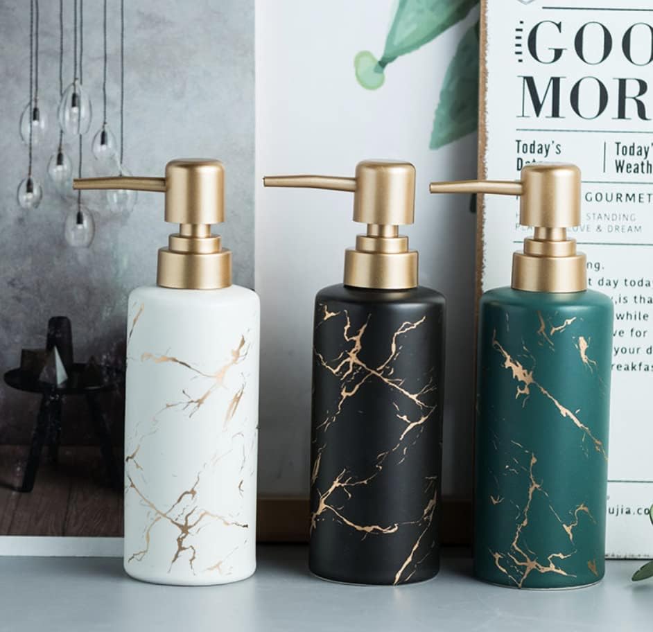 Miniatura 3 de Juego de dispensador de jabón y jabonera de oro verde para cocina, accesorios de baño de cerámica duraderos, fácil de limpiar