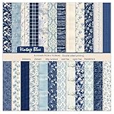 Carta Scrapbooking 24 Fogli Scrapbook Paper Entrambi i Lati 15×15 cm Vintage Blu Carta per Decoupage Decorativa per Diario, Album, Fotografici, Fai Da Te