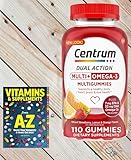 Centrum MultiGummies Multi+ Omega 3 Dual Action, Adult Multivitamin, Multivitamin/Multimineral/Omega 3 Supplement, Mixed Flavors110 Count + Guide Vitamins Free