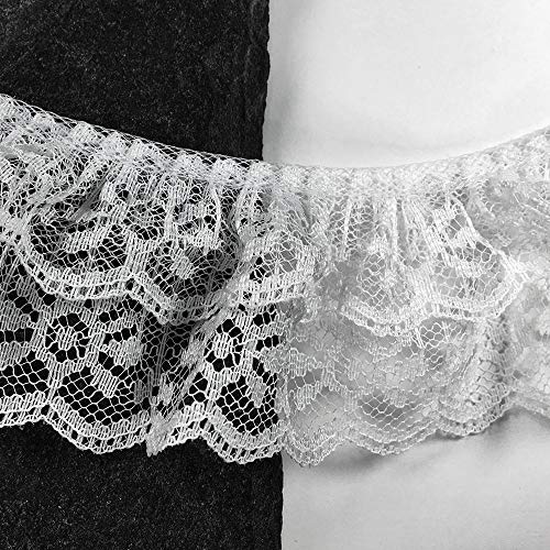 3-Yards 2\" Double Layer Ruffle lace Trim for Costume, Crafts and Sewing, LL-156 (White)