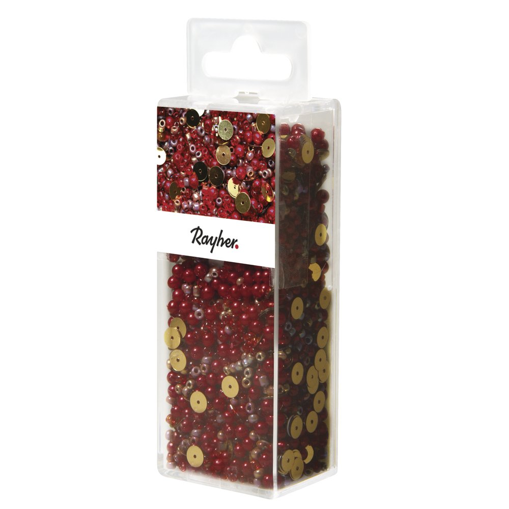 RAYHER Sequins Mix Glass Beads and Wire, Classical Red, 50 m x 0.3 mm, 80 g