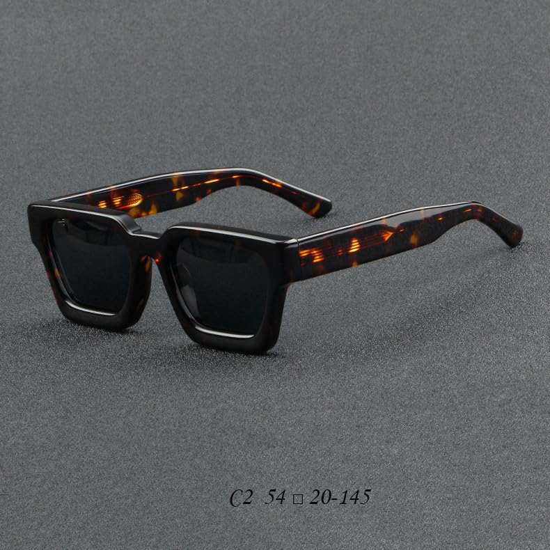 Image of Retro Fashion Thick Acetate Polarized Sunglasses Trendy Square Men Womens Black Grey Shades Vintage