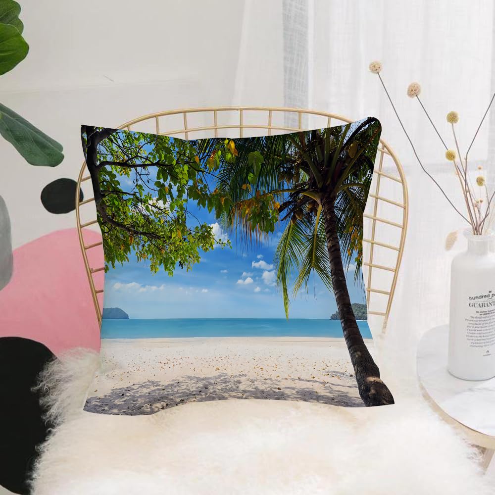 HYOSXW Cushion Cover,Throw Pillow Case Home Decorative for Living Room Bedroom Sofa Chair 16X16 Inch,Empty sand beach with blue sea coconut tree and blue sky background. Summer Vac,Pillowcase 40X40cm