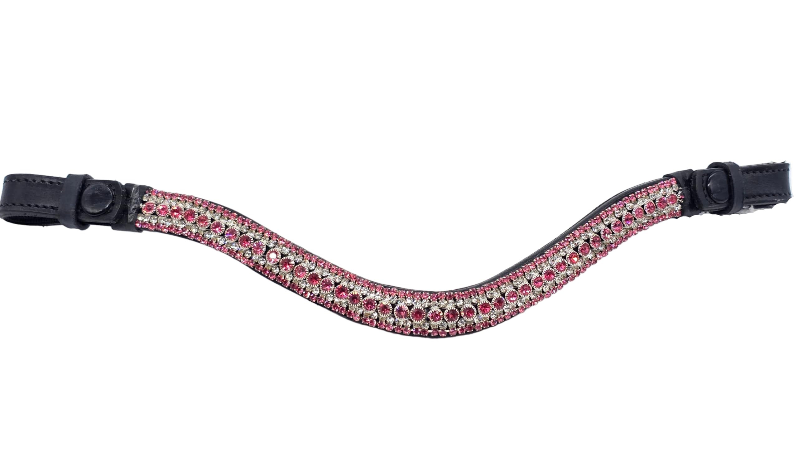 Leather Crystal Wave Bling Browband Pink White Diamante Bridle Tack (Pony)