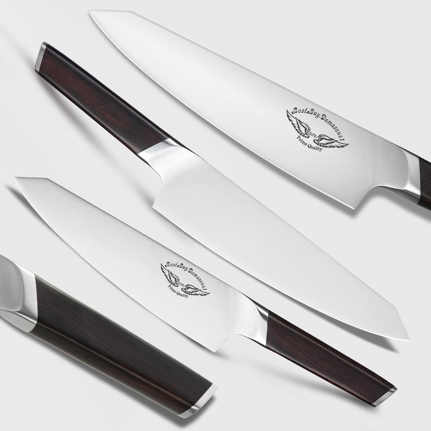 Best.Buy.Damascus1 Knife Sets 7 Piece German Stainless Steel Kitchen Knives Block Set Germen Stainless-Steel Blades Walnut Wood Knife Block, Kitchen Knife Set, Black (Germen Knife Set)