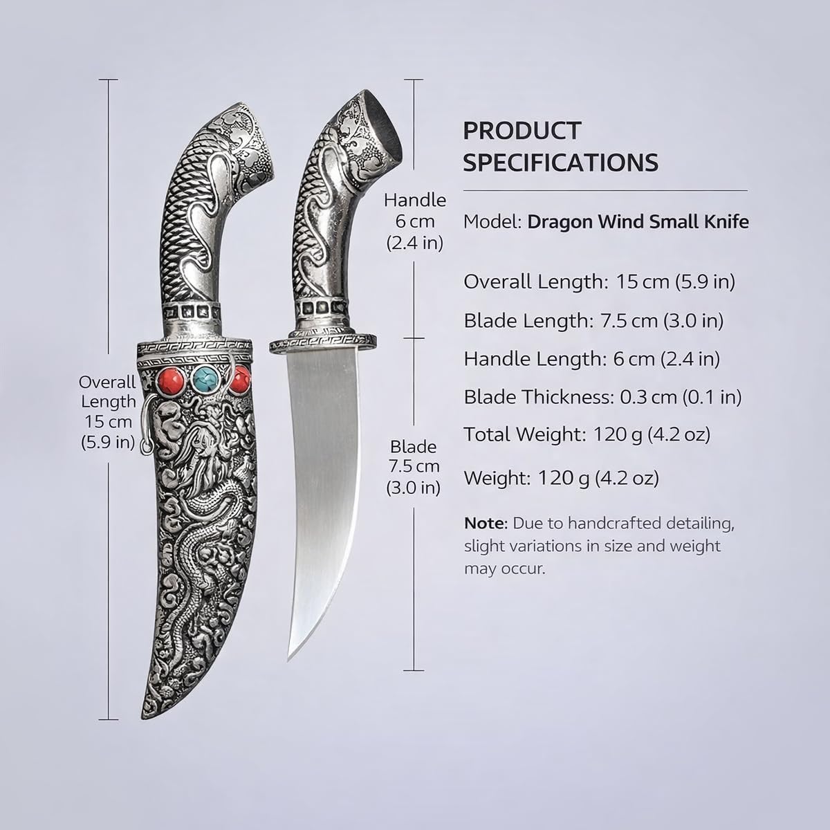 Runonshi Fixed Blade Knife Chinese Tibetan Knife Dragon Tanto EDC Knives With Metal Sheath For Collecting and Display Gifts for Men