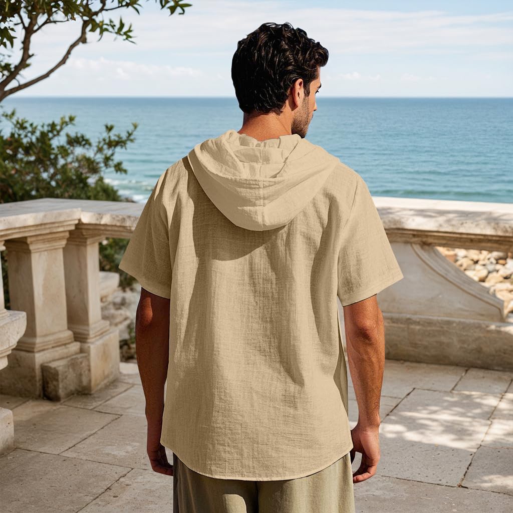 Men Linen Short Sleeve Button Down Shirt Summer Casual Hawaiian Beach Tops Lightweight Fashion Hoodies - Image 4