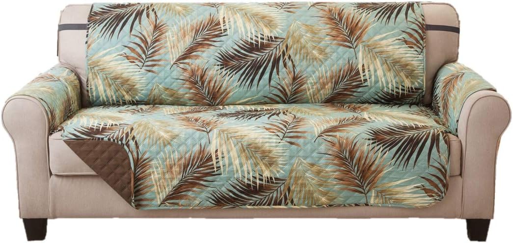 Elaine Karen Premium Reversible Sofa Couch Slipcover Furniture Protector, Quilted, Anti-Slip 2 Inch Strap, Machine Washable, Slip Cover Throw for Pets, Dogs, Cats, Kids,-, Palm/SAGE