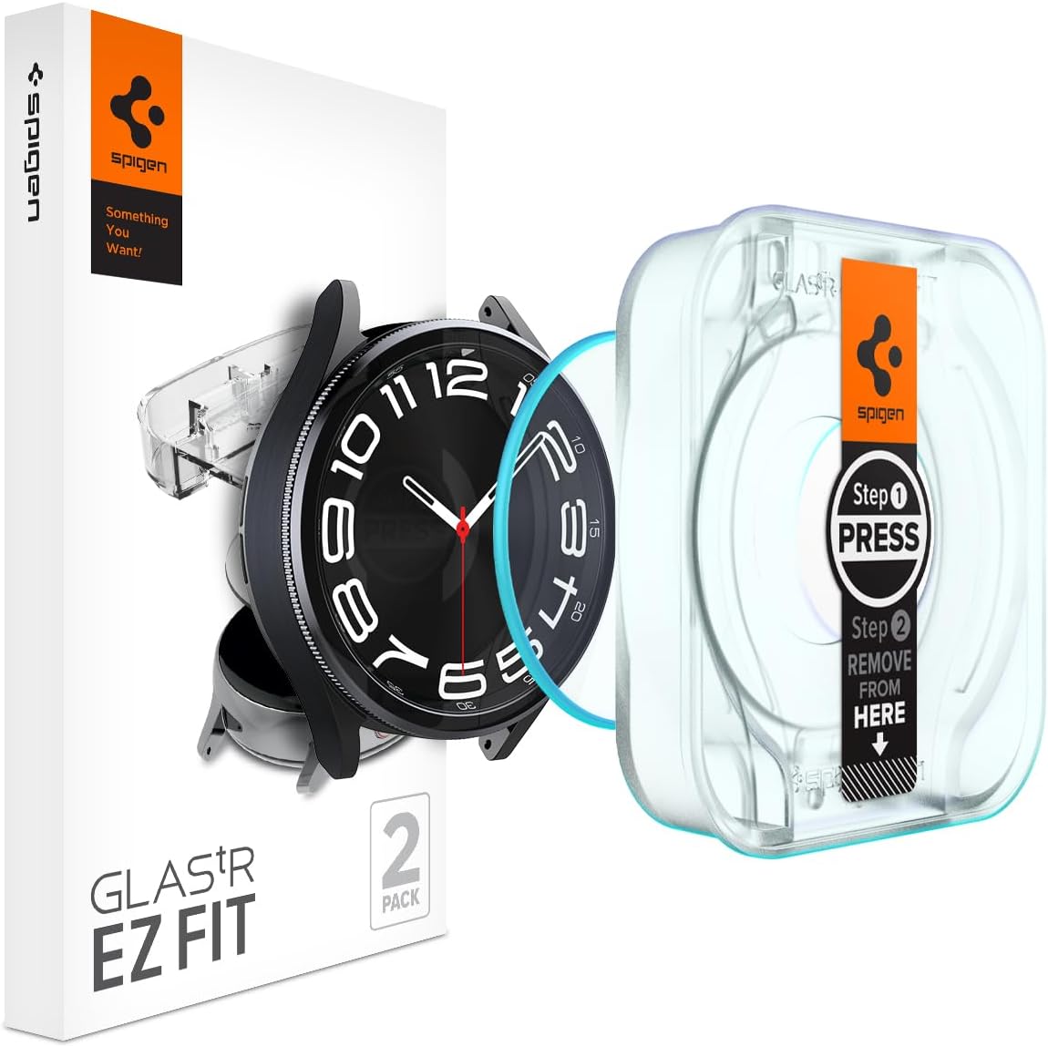 Spigen GLAStR EZ Fit [2-Pack] designed for Samsung Galaxy Watch 6 Classic 43mm Tempered Glass Screen Protector with Auto Align technology install kit - 2 PACK