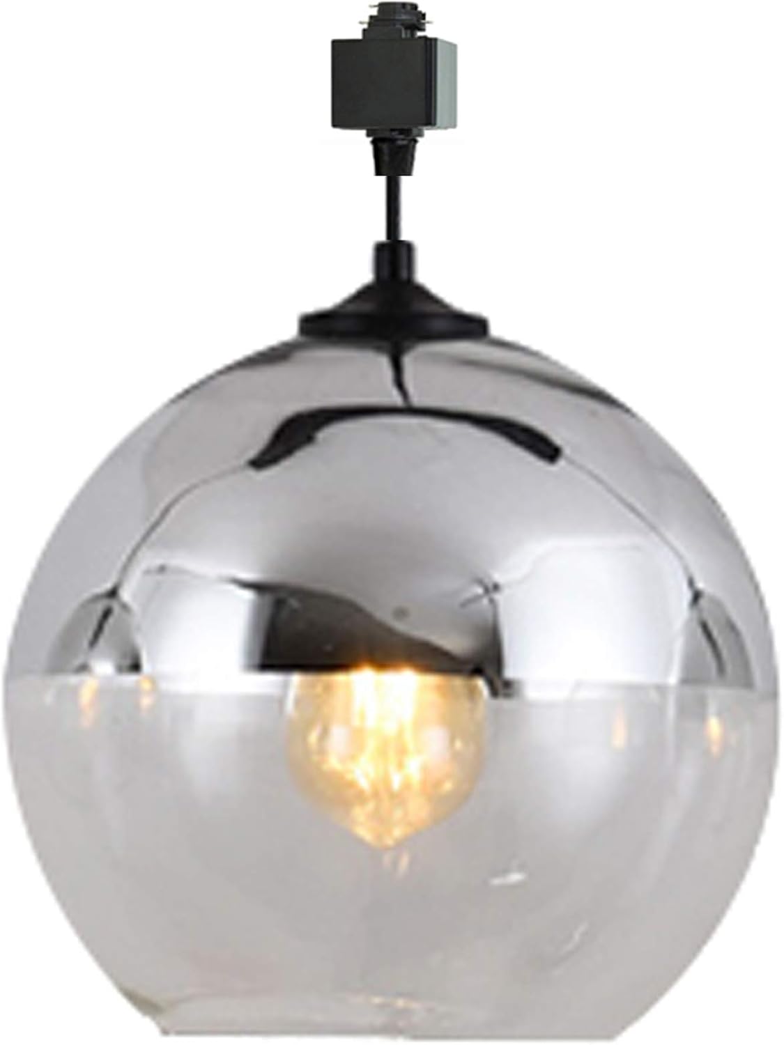 H Track Pendant Light with Globe Glass Shade Vintage Track 1ft Pendant Lighting No Wire Chrome E26 Chandelier Dimmer for Background Wall Dining Room Bulbs Not Included Customizable