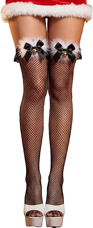 Christmas Fishnet Thigh High Stockings Trim Stocking Over Knee Bow Socks Feather Rave Costume Accessory for Women