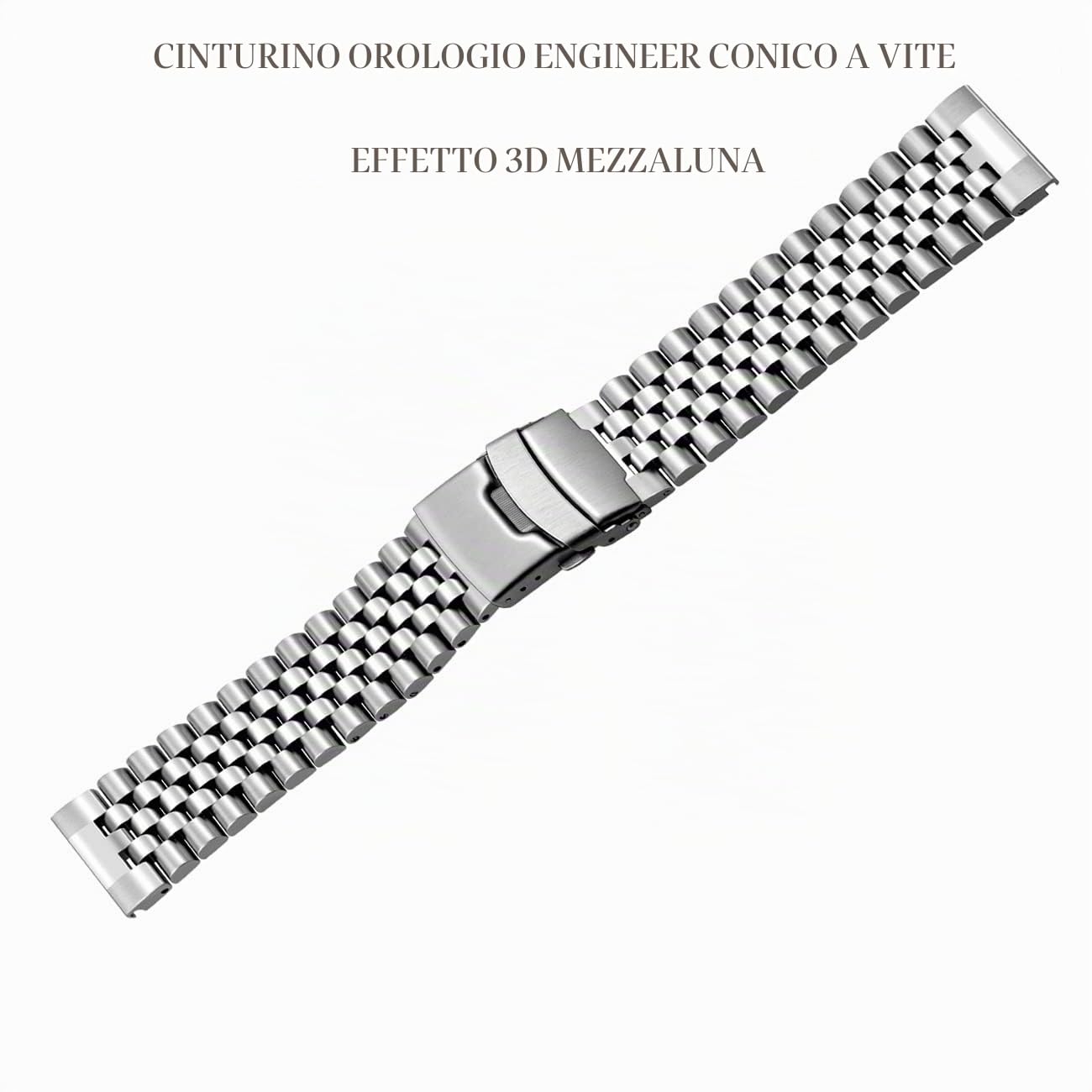 Kai Tian 3D 5 Perle Fissate Vite Rilascio Rapido Cinturino 20mm 22mm Acciaio Inossidabile Bracciale Orologio Ingegnere Chiusura Pieghevole Argento Nero