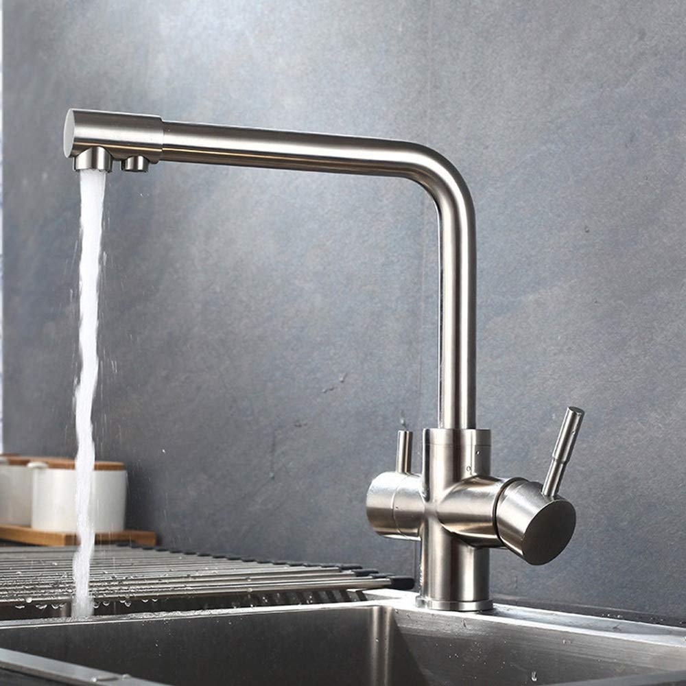Filtre à eau robinet de cuisine 3 voies et mitigeur d'évier haut double mode brossé