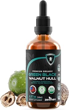 Zenmen Organic Green Black Walnut Hull Tincture - Highly Potent Formula, Source of Antioxidants - 4.97 fl oz / 120ml, Vegan, Manufactured in The USA