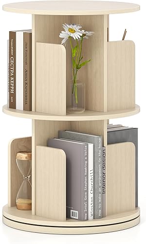 Miniatura 12 de Giantex - Estantería giratoria de 2 niveles, estante de exhibición de 360° con divisores y barreras anti-caída, estante de pie multifuncional y