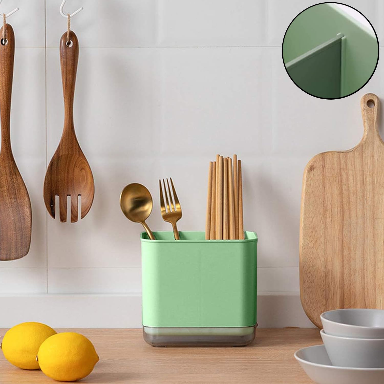 YANJIY Besteckhalter Küche Aus Kunststoff Grün - Abtropfbehälter Für Messer Gabeln Löffel