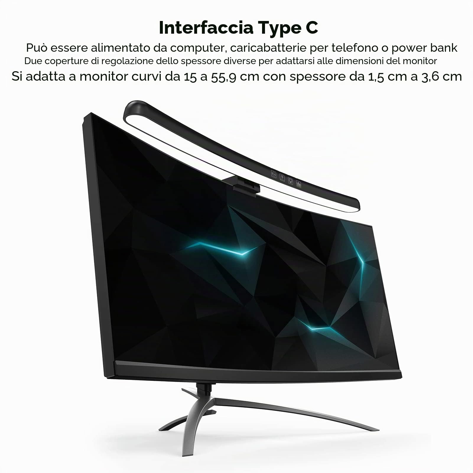 Lampada per Monitor del Computer, Barra Luminosa per Monitor Touch Screen con 7 Colori RGB, Ottica Asimmetrica, Lampada da Lavoro a LED per Lettura E per Regali con Schermo Curvo