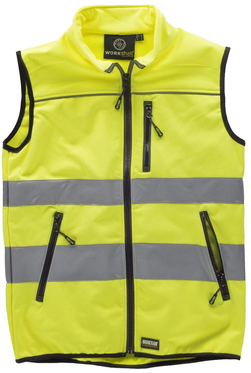 Work Team Chaleco workshell de Alta Visibilidad, Cintas Reflectantes de Diferentes tamaños. EN ISO 20471:2013 Hombre Amarillo A.V. XXL