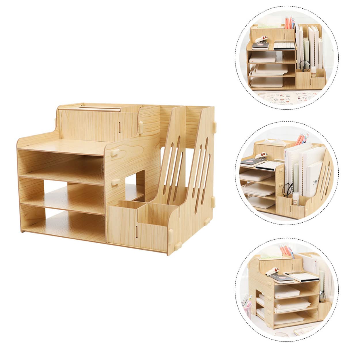UKCOCO Organizador de Escritorio de Madera Gran Capacidad y Diseño de Múltiples Compartimentos, Soporte Estable para Documentos y Artículos de Oficina