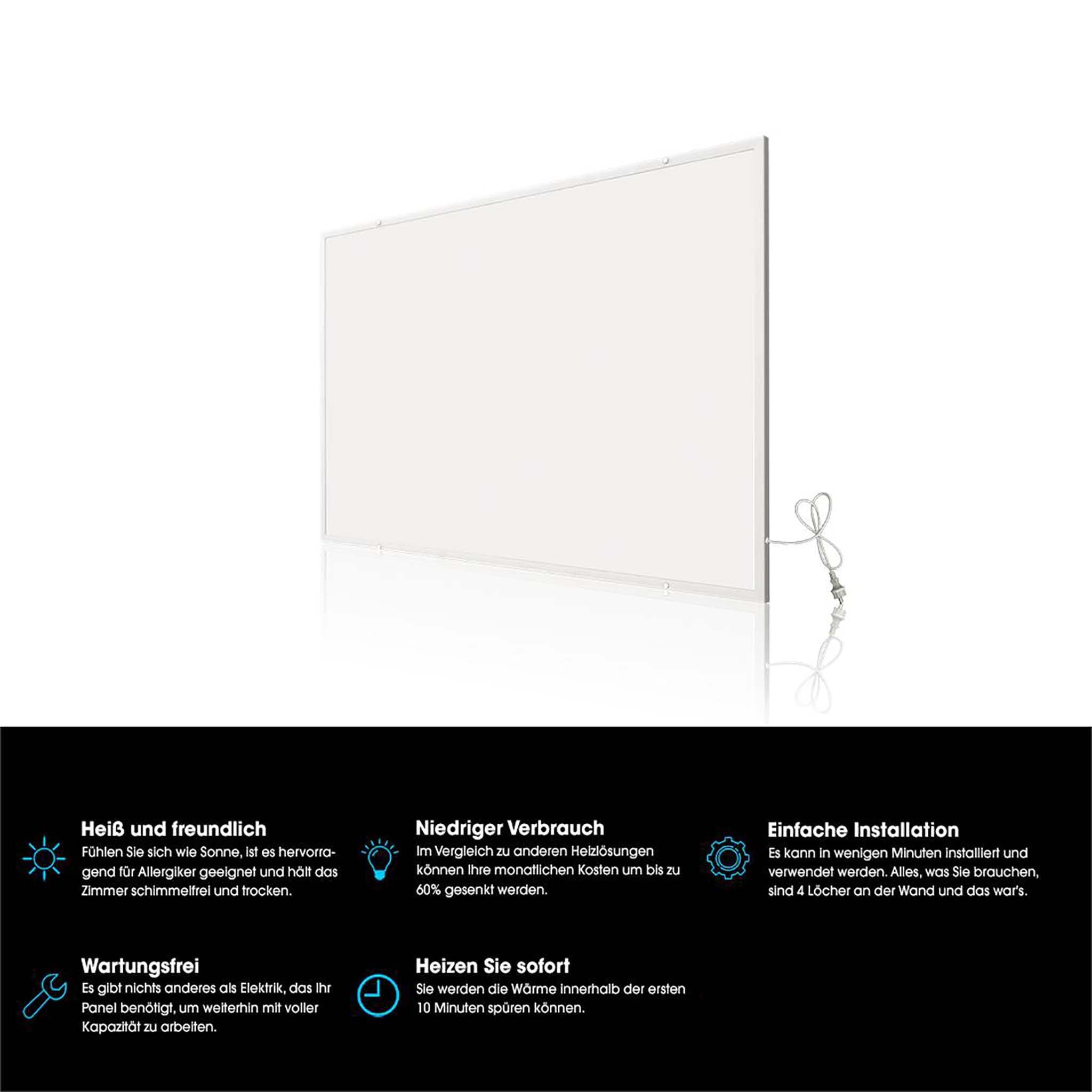 Wiltec Set Pannello radiante a infrarossi 400W 720x620x15 mm e Termostato, Riscaldamento IR