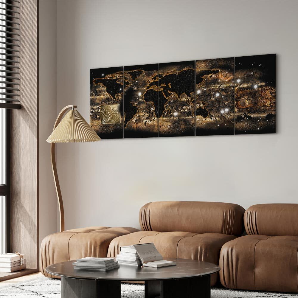 decomonkey Impression sur Toile Carte du Monde Abstrait 150x60 5 Pièces