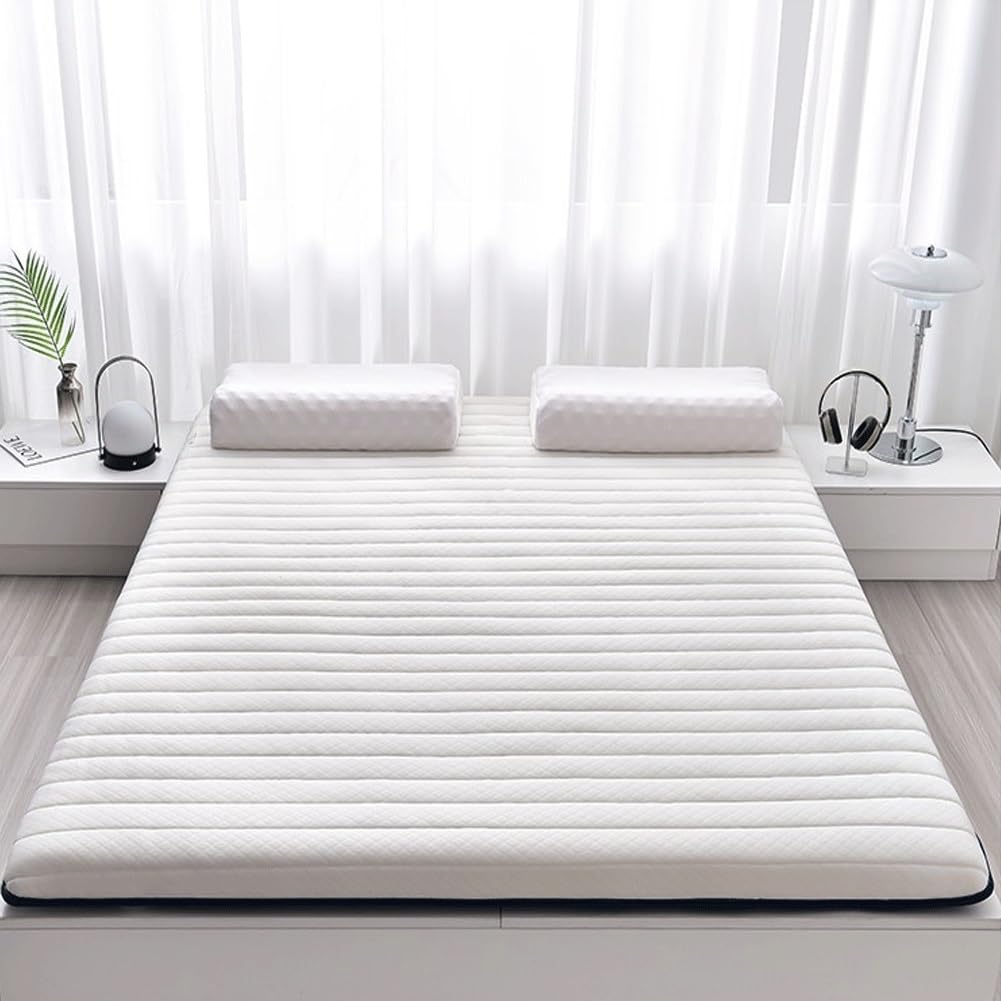 Składany japoński materac futon, przenośna mata z pianki memory do łóżek pojedynczych i podwójnych, idealna do akademików - rozmiar queen 80 x 190 cm, kolor biały