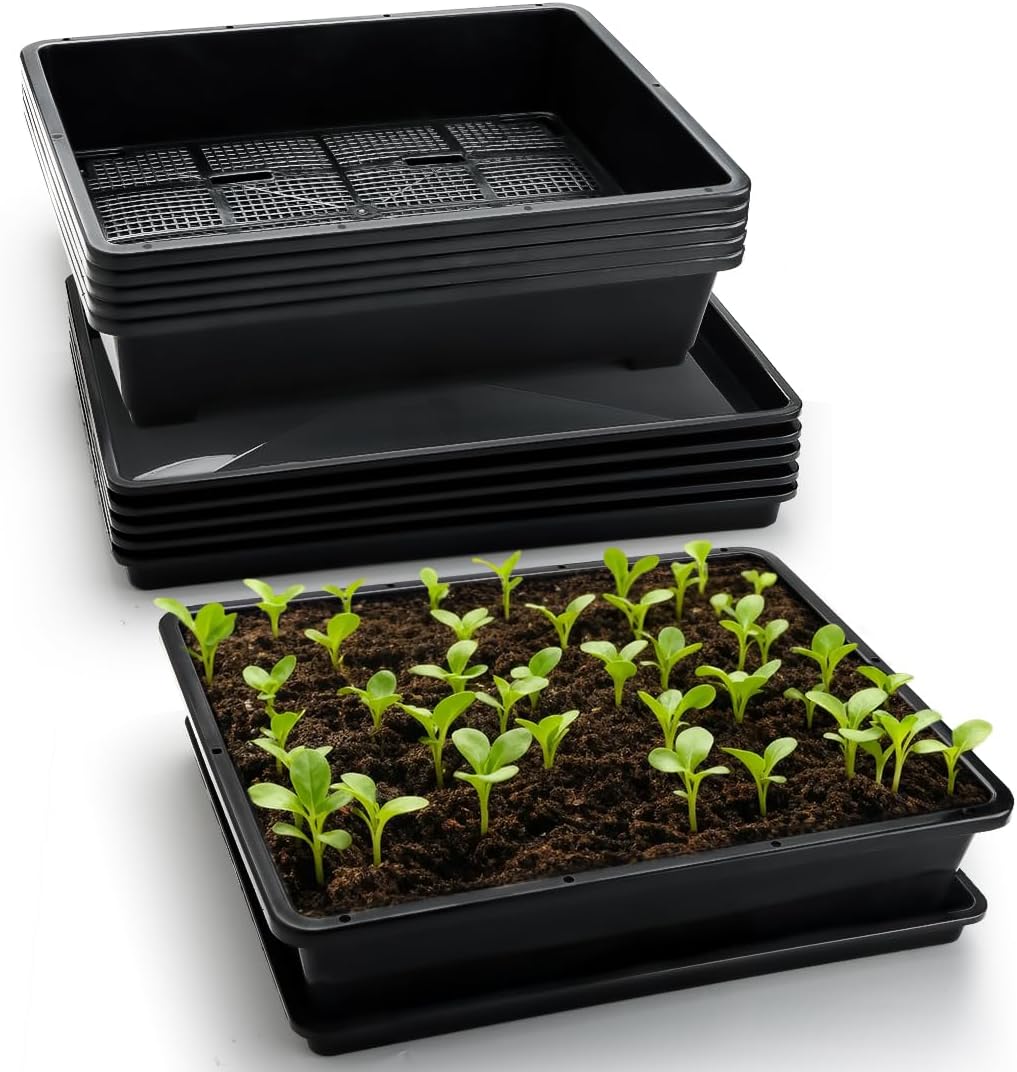 5 Pack Soil Blocking Trays(14"x12"x3"), Plastic Flat Plant Tray for Holding or Collecting Drainage Water, Elevated Microgreen Seed Starter Tray for Seed Germination (Black)