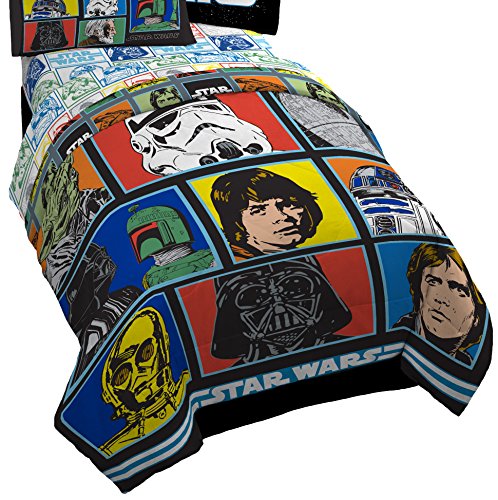 Star Wars Classic Grid Twin Comforter - Super Soft Kids Reversible Bedding - Fade Resistant Polyester Microfiber Fill (Official Star Wars Product)