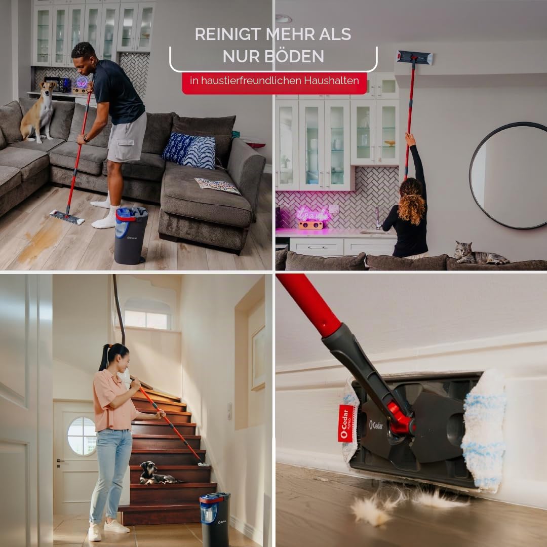 O-Cedar H2prO Flaches Wischmopp-System, schnelles Reinigungswerkzeug, Reinigung mit sauberem Wasser, maschinenwaschbar, wiederverwendbar, Mikrofaser-Wischpad, sicher auf Holzböden, Vinyl, Fliesen,