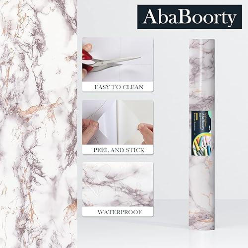 Miniatura 6 de AbaBoorty Papel de contacto de mármol blanco de 400 x 15.8 pulgadas, papel tapiz de mármol brillante para encimeras de cocina, encimeras de baño,