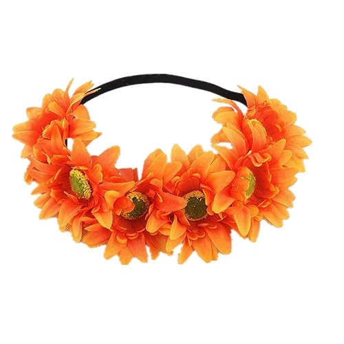 DDazzling Corona de girasol, corona bohemia, diadema de girasol, accesorio para el cabello de flores (naranja)