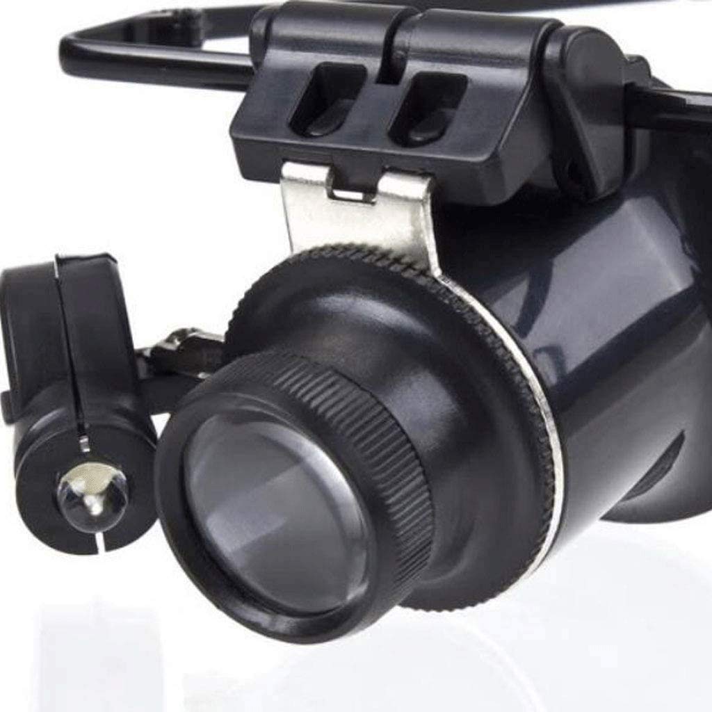Lente d'ingrandimento per fascia, con luce a LED, pinzette di precisione e 4 lenti intercambiabili 10x/15x/20x/25x, con custodia per la riparazione di gioielli e orologi