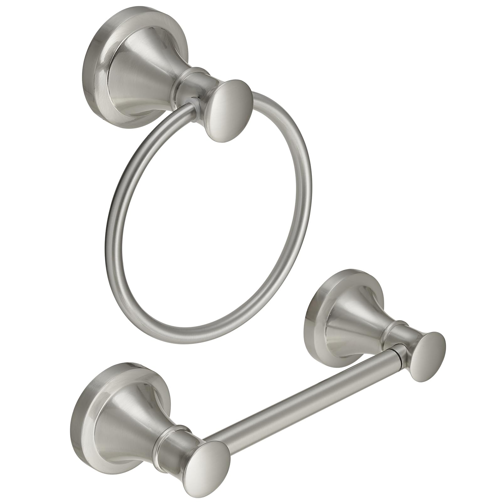 Toilet Paper Holder and Hand Towel Ring Brushed Nickel Wall Mount Bathroom Hardware Accessories 2 PCS Set Flexible Pivoting Toilet Tissue Roll Holder and Towel Hanger, Stainless Steel