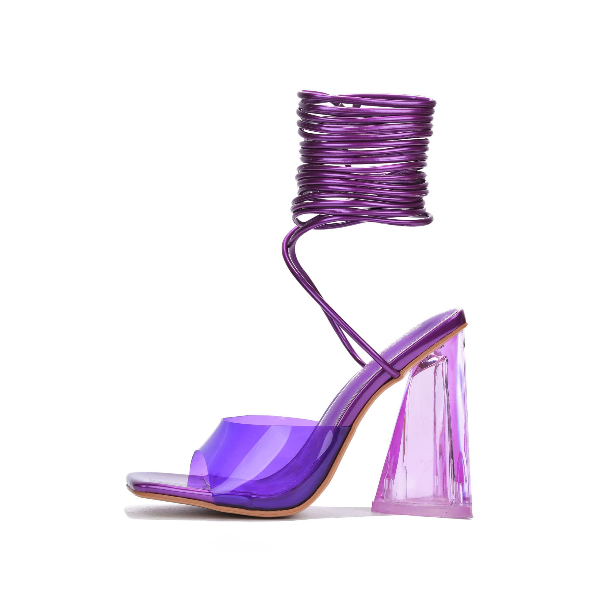 Strappy Heels Lace up Heels for Women Sexy - Clear Heels with Square Open Toe - Tie up Heeled Sandals (Swag)