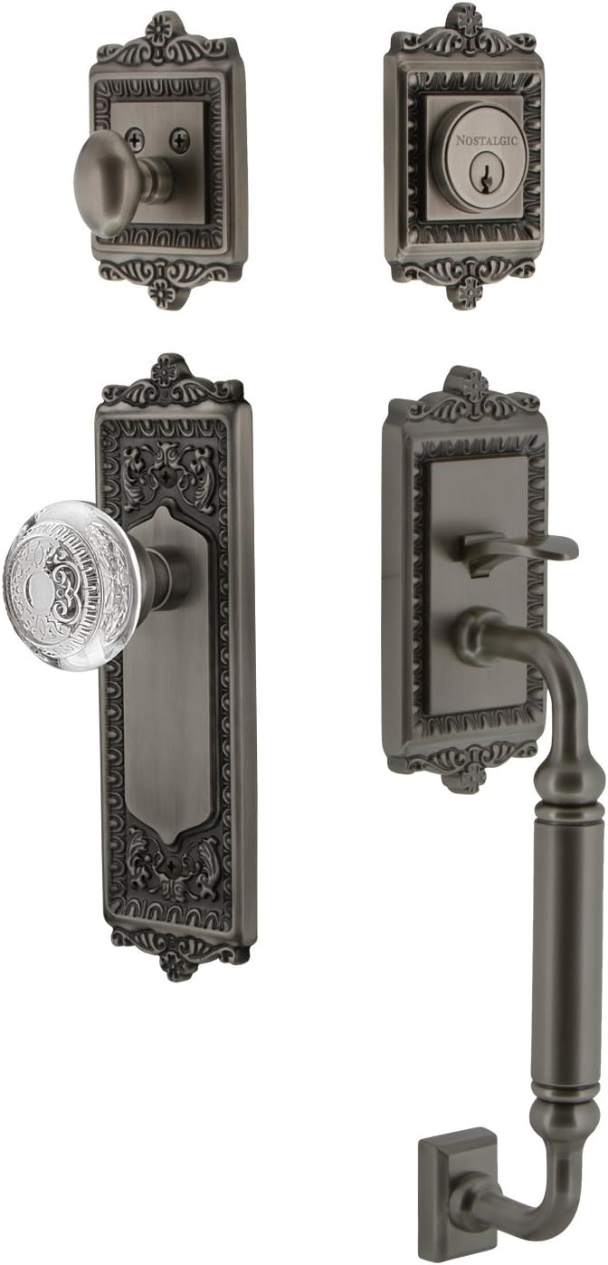 Hottest Sale Nostalgic Warehouse 755560 Plate C Grip Entry Set Crystal Egg & Dart Knob, 2.375" Backset, Antique Pewter