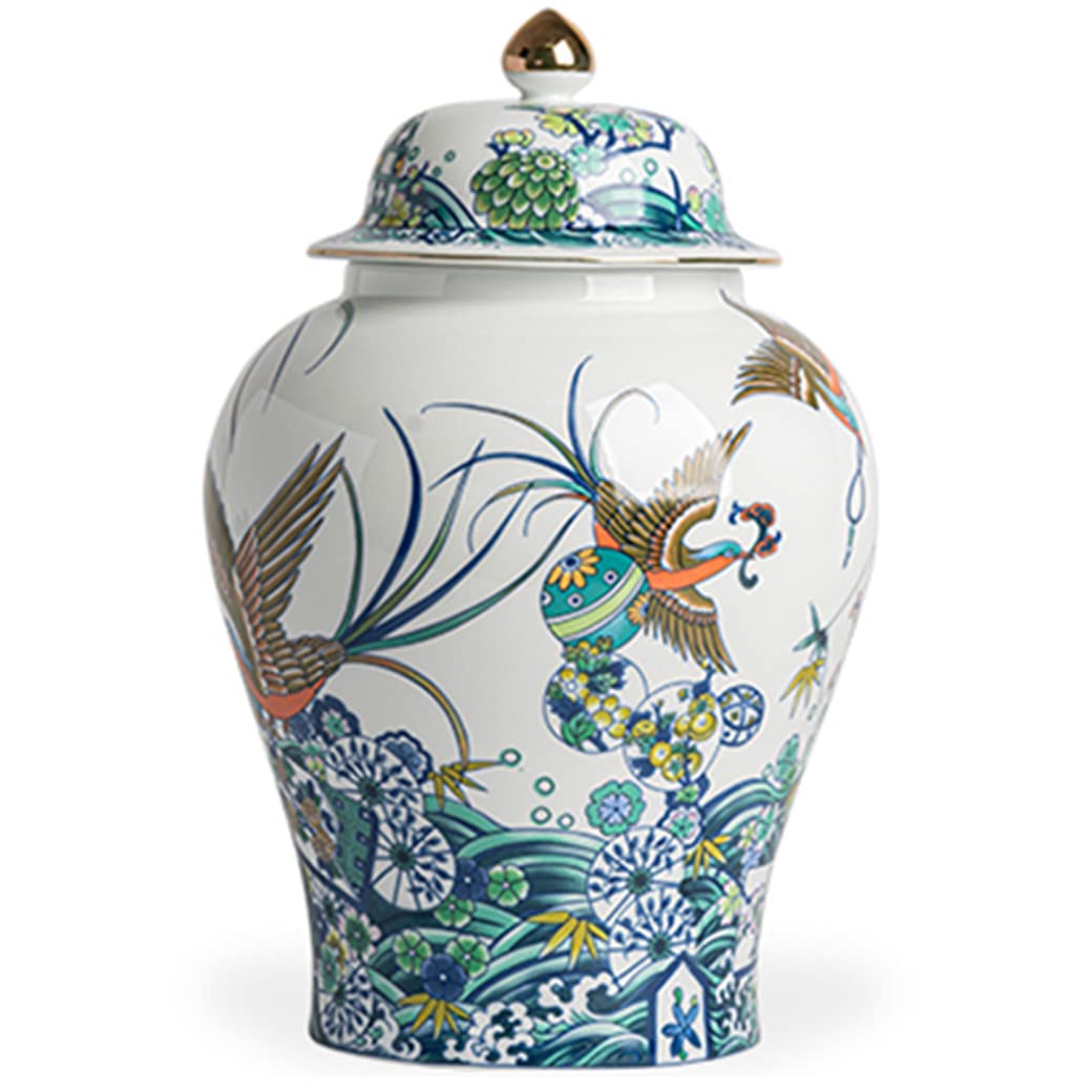 asdchZen Chinoiserie Porcelain Ceramic Ginger Jar Vase With Lids Chinese Oriental Style Ancient Porcelain Temple Jar Vase Storage Jars Decor For Centerpiece Table L