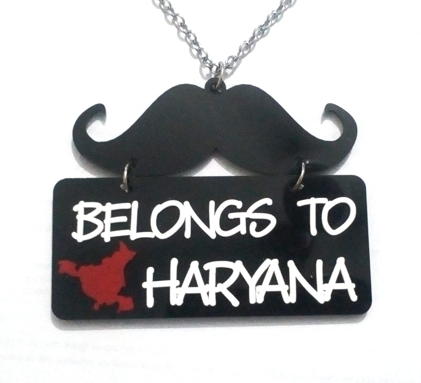 Double Side BELONGS TO HARYANA For Car Hanging Material-Acrylic Color-Black Red and White