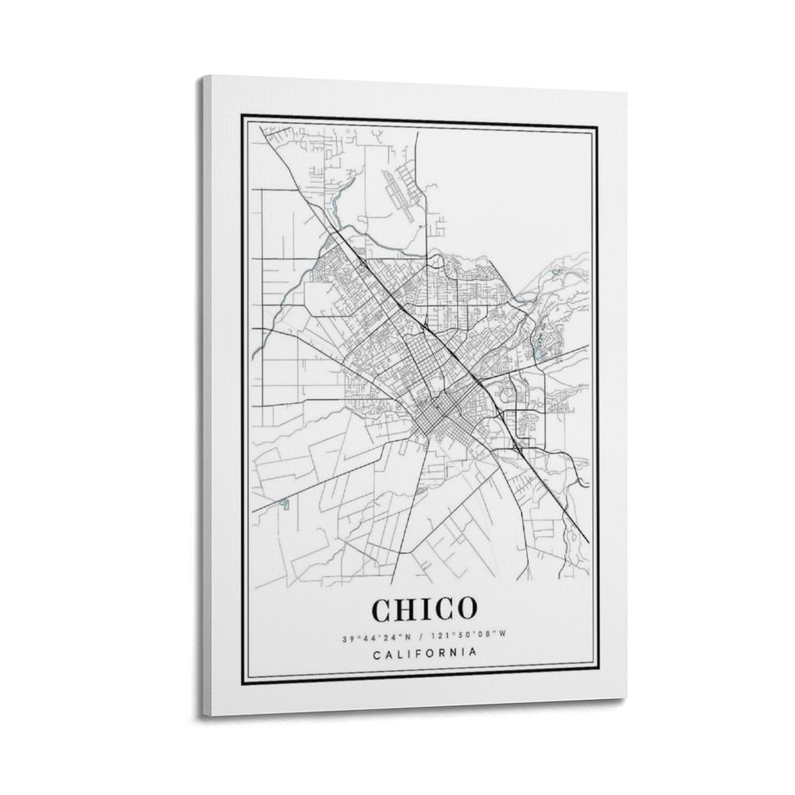 xiaoxiaoshen Chico California Map Canvas Poster Wall Art Prints Room Aesthetic Murals Bedroom And Living Decorations 24x36inch(60x90cm)
