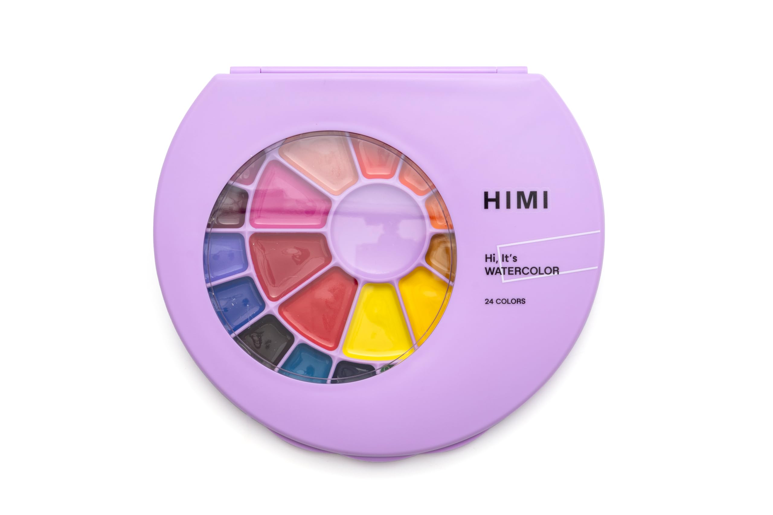 HIMI Semi-Moist Watercolour Set, 24 Colours in Pans, Brush, Purple Case Edition, Softer Than Dry, Wake Up with Splash of Water, Easy to Mix, Paint Brush, Art Set Supplies, Gift, Beginner