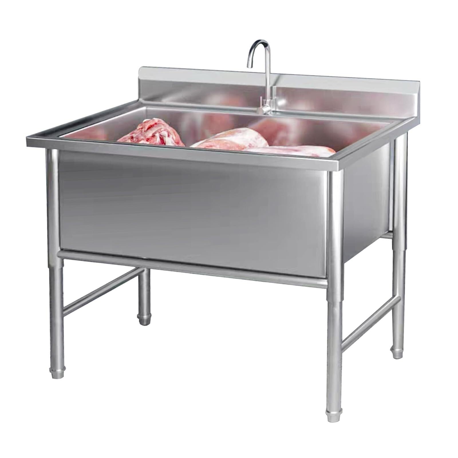 Lavandino autoportante in acciaio inox con rubinetto, per garage, ristorante, cucina, lavanderia, all'aperto, industriale (120 x 60 x 80 cm)