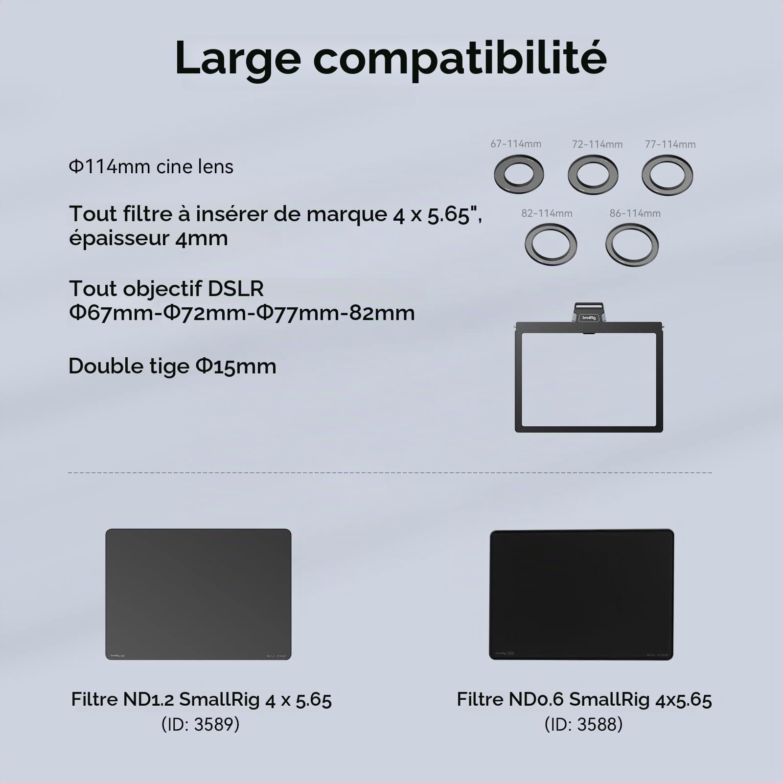 SMALLRIG Matte Box Kit de Base Modulaire Multifonctionnel (Φ114mm) pour Appareils Photo sans Miroir et Objectif Cine avec Support d'Objectif de Cadre de Filtre - 3641