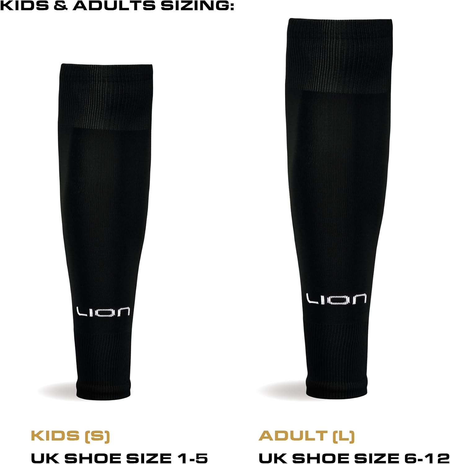Lion Sportswear Kids Youth Elite Match Soccer Leg Sleeves – Pre Cut Sock Sleeves for Grip Socks - Multiple Colors Available