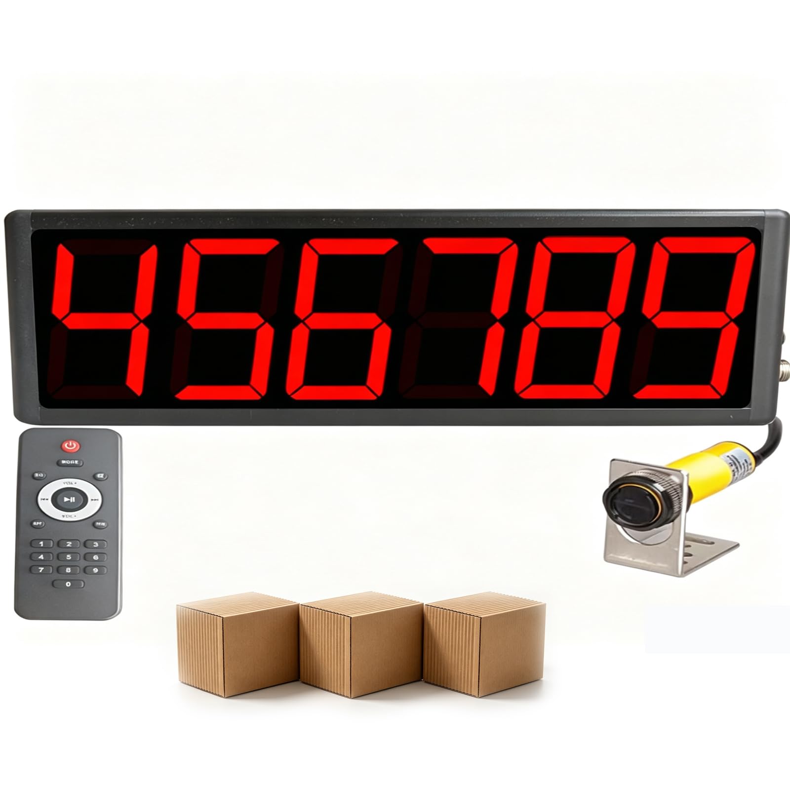 Contador Digital Led De 12", Pantalla Led De 6 Dígitos, Cuenta hasta 999999 con Sensor Infrarrojo, Rango De Sensor Ajustable De 30 A 70 Cm, para Líneas De Montaje, Talleres, Fábricas Y