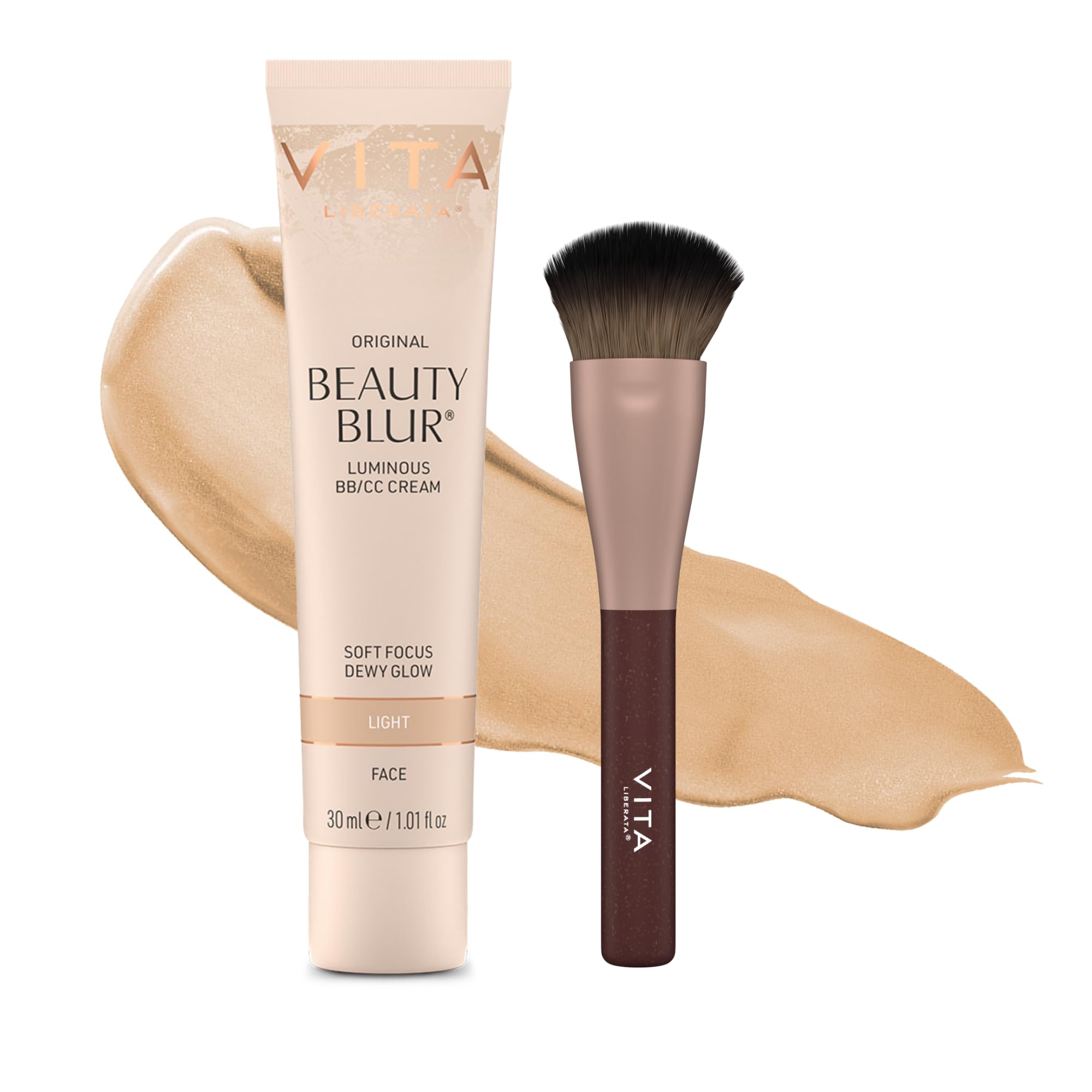 – Beauty Blur Light 30ml & Brush Bundle, BB/CC Cream, Hydrating complexion booster, Radiant Glow & Flawless Finish, Colour Corrector, Tinted Primer, Flawless application blending brush
